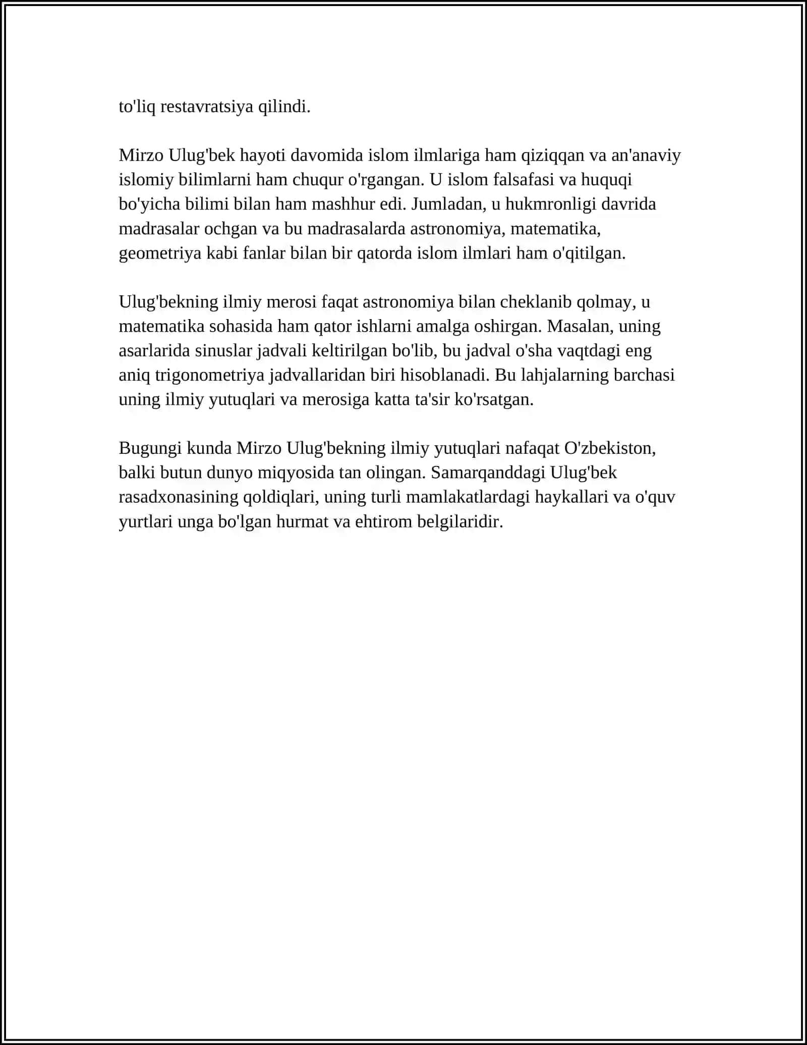 MUSTAQIL ISH: MIRZO ULUG'BEK DAVLAT ARBOBI VA BUYUK OLIM 4