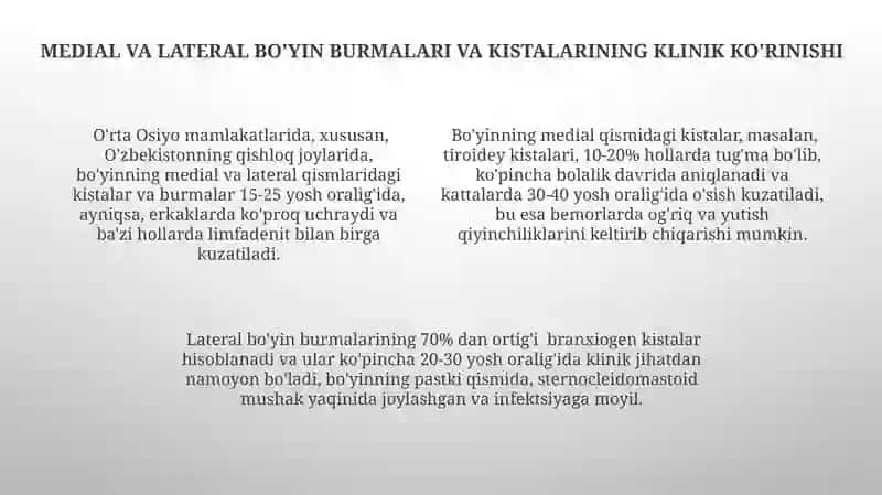 Boʻyinning medial va lateral qismida svishlar va kistalar 4
