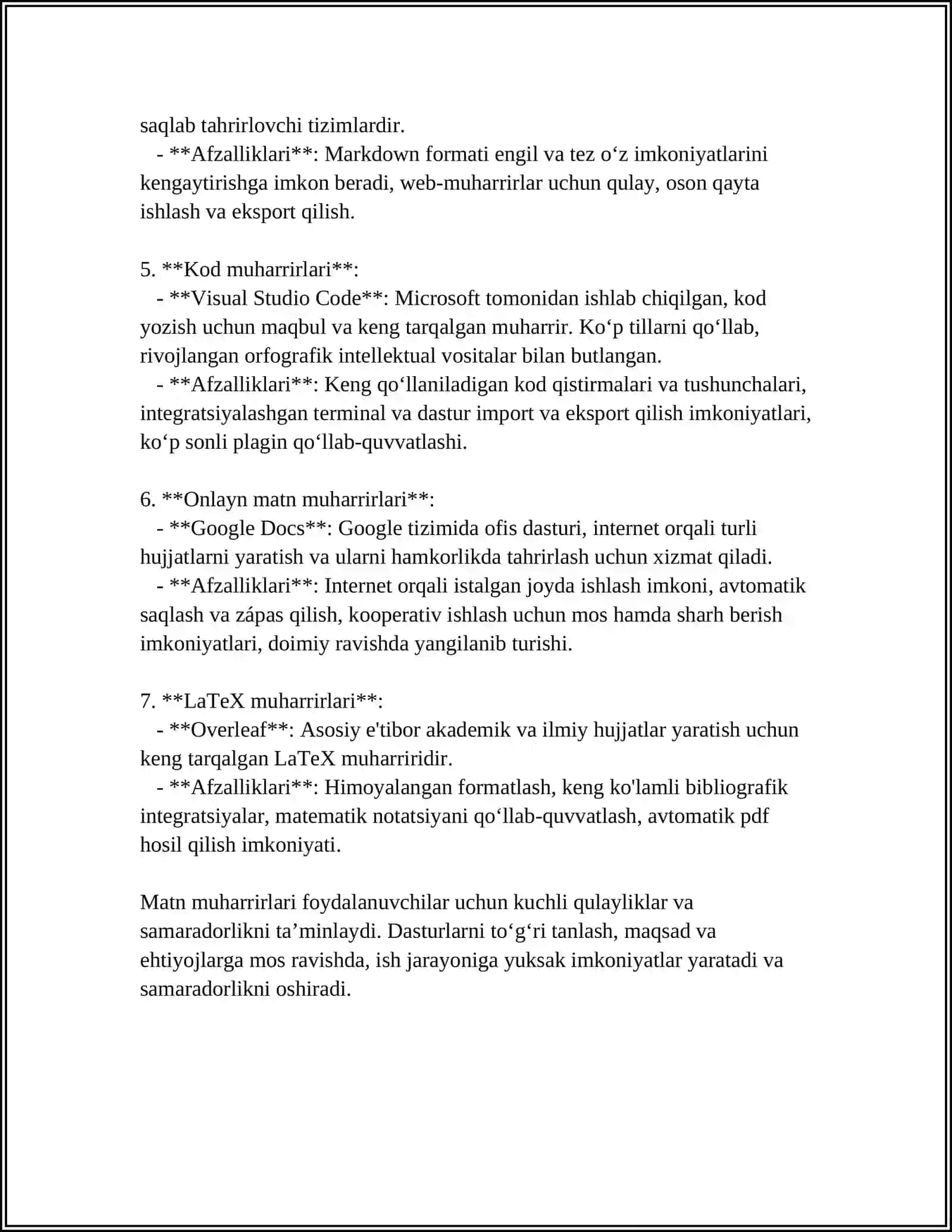 MATN MUHARIRLARI. MATNLI AXBOROTLARNI QAYTA ISHLASH TEXNALOGIYALARI 4
