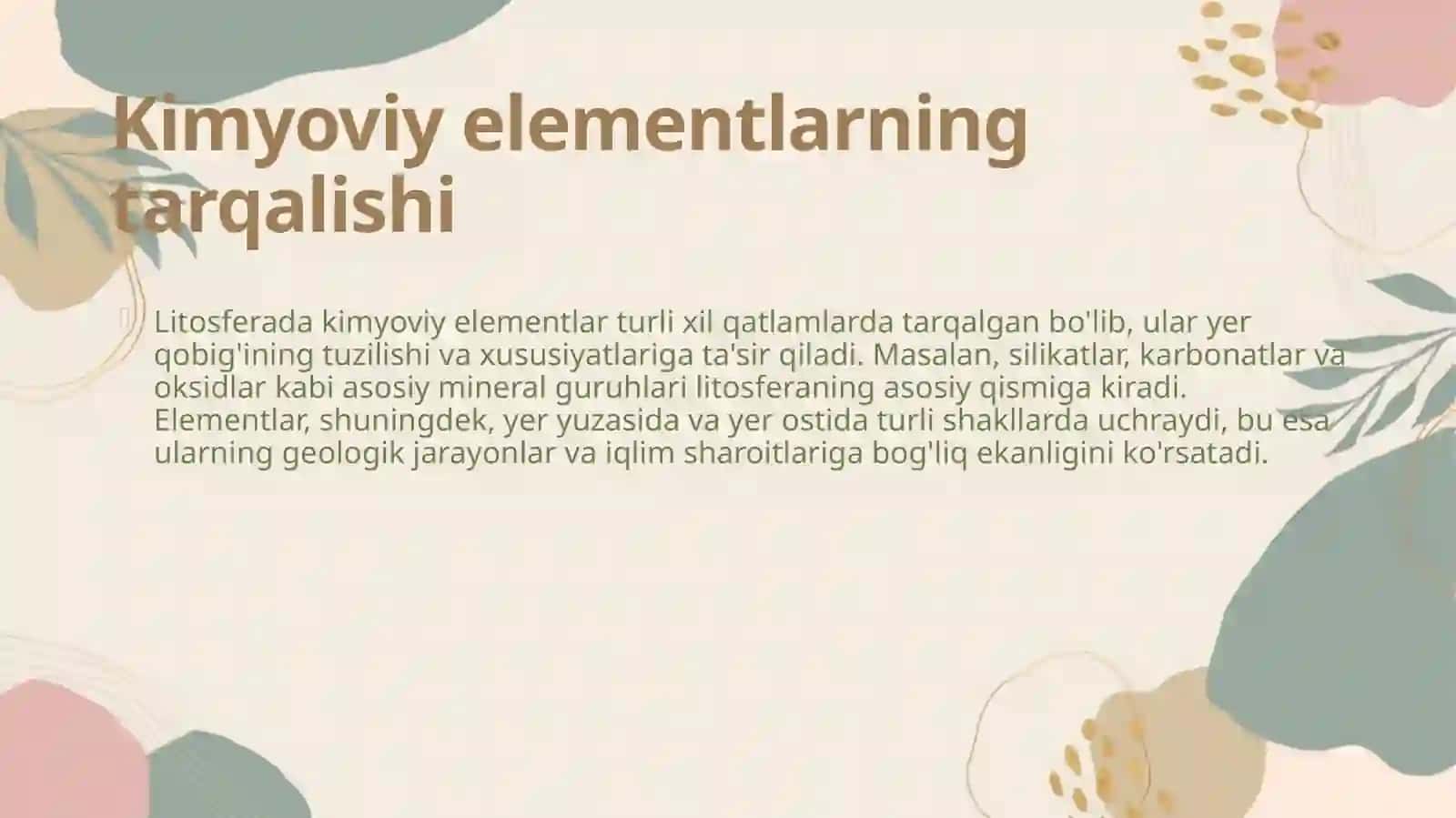 Litosferada kimyoviy elementlarning tarqalishi va uchrash shakllari 4