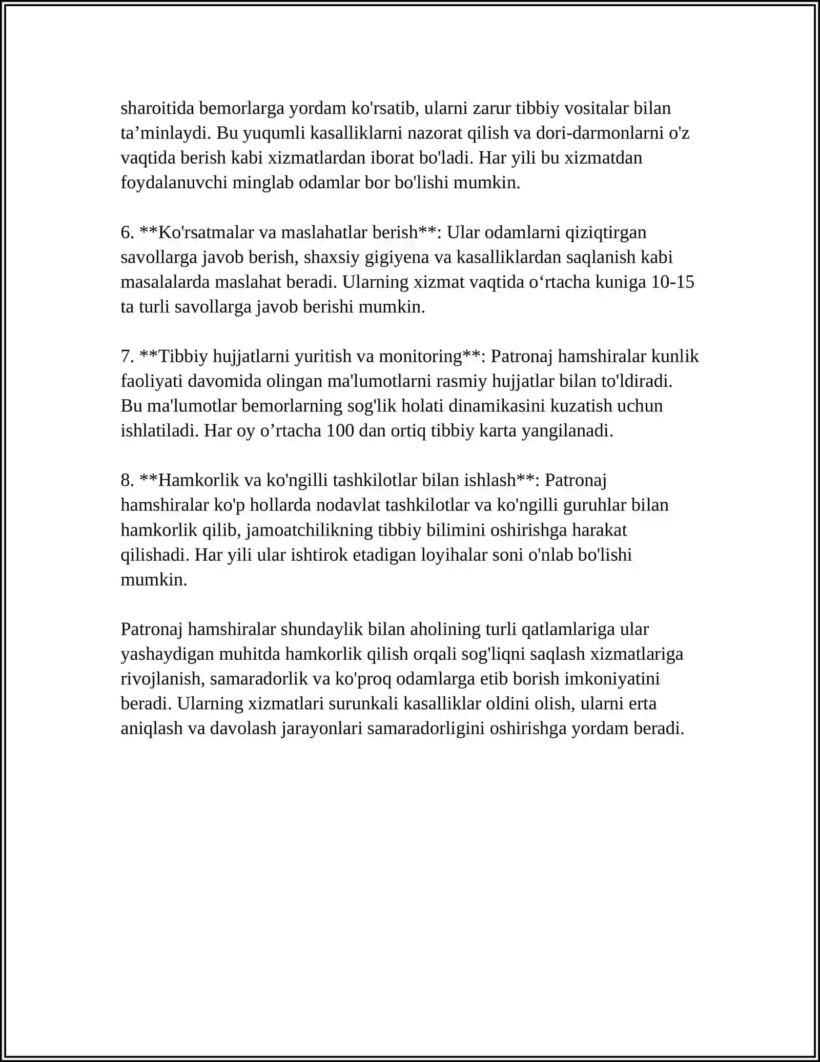 Patronaj hamshiralar vazifalari 4