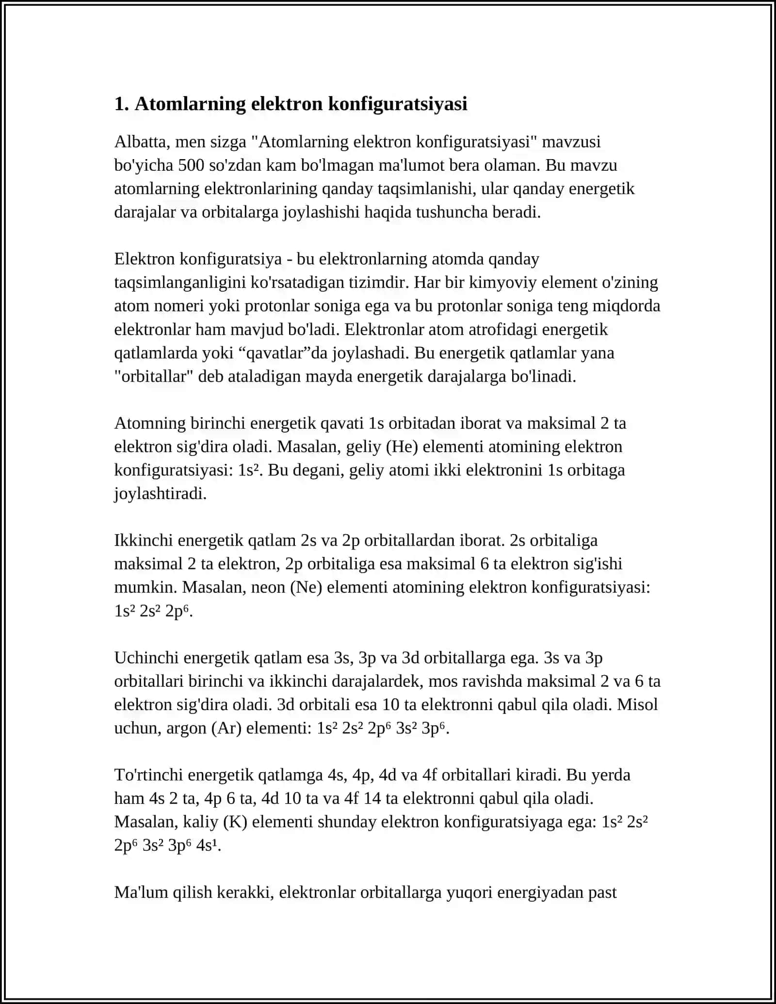 Atomlarning elektron konfiguratsiyasi 4