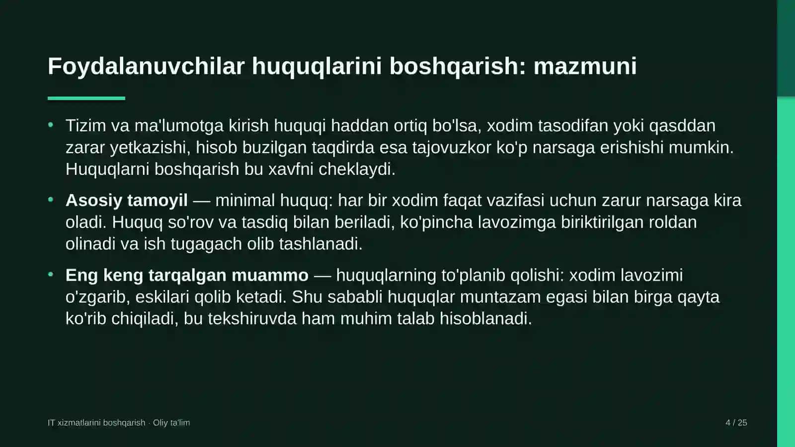 IT xizmatlarini boshqarish · Oliy ta'lim 4