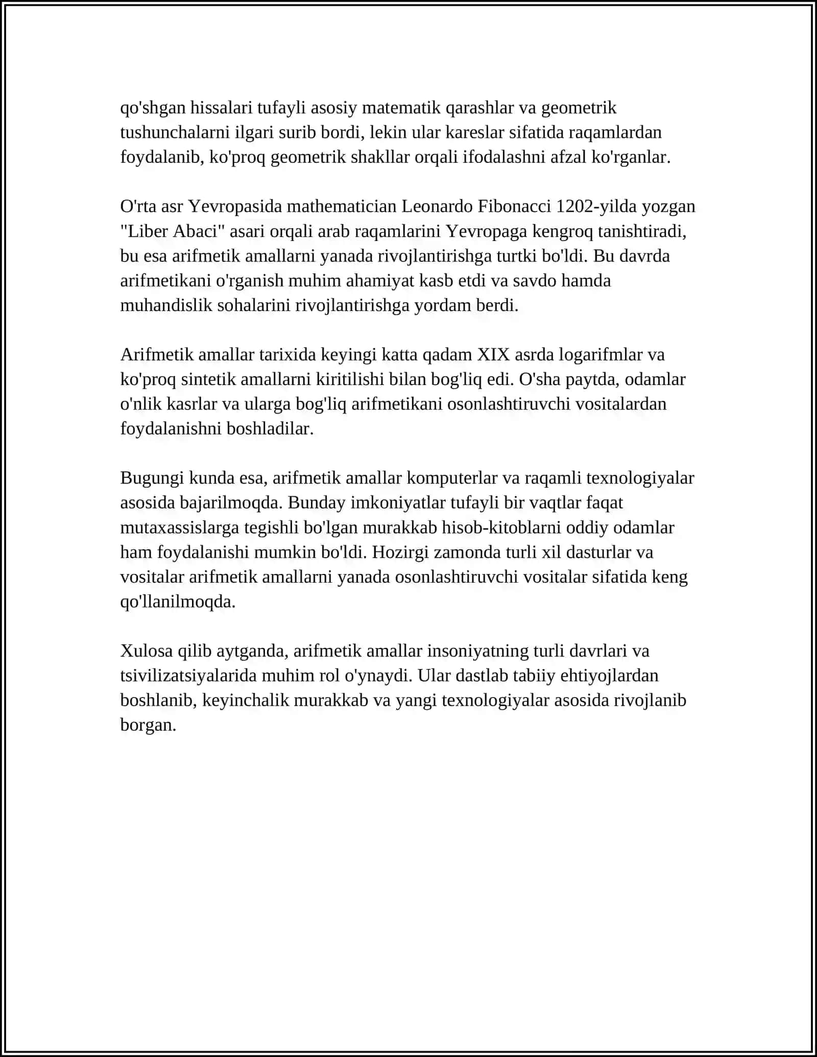 ARIFMETIK AMALLAR MAVZUSIDA TARIXIY MATERIALLARDAN FOYDALANISH. ARIFMETIK AMALLARNING PAYDO BO'LISH TARIXINI OCHIB BERISH 4