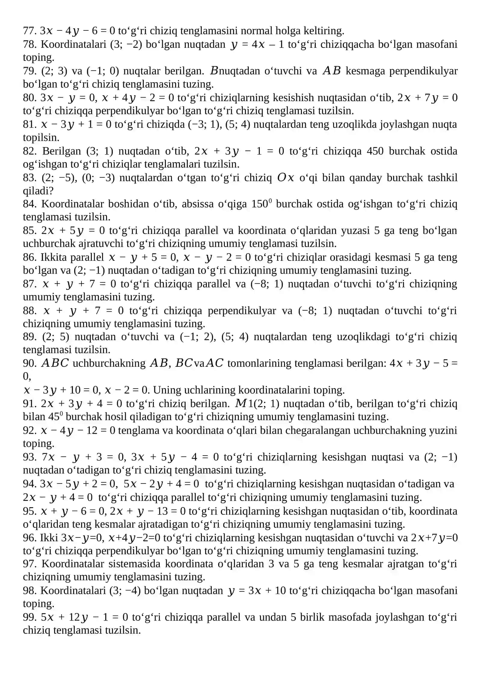Geometriya fanidan YAKUNIY NAZORAT SAVOLLARI (KUNDUZGI) 4