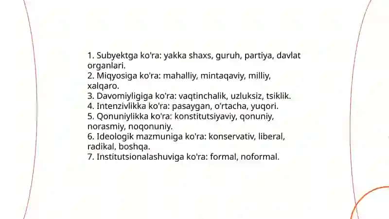 Xususiy siyosiy jarayonlar va jarayonlar tasnifi 4