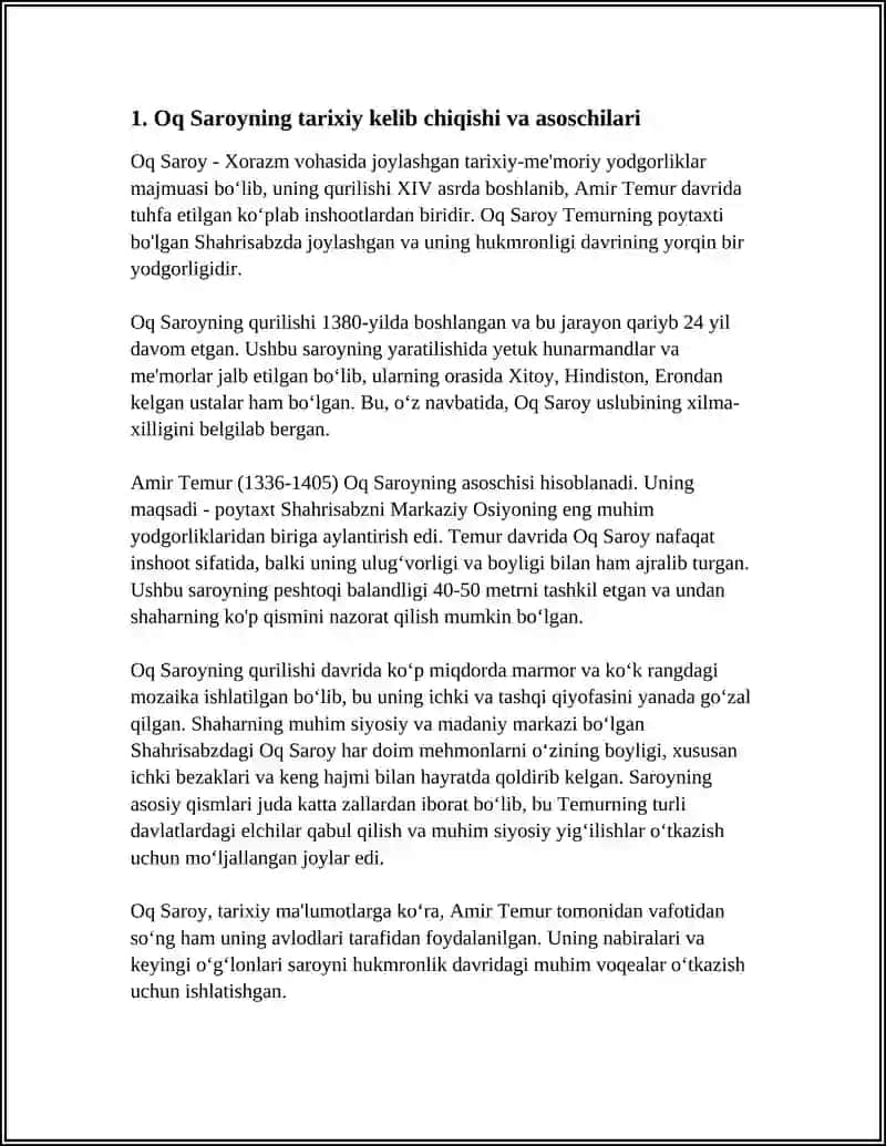 OQ SAROY TARIXI HAQIDA MUSTAQIL ISH 4