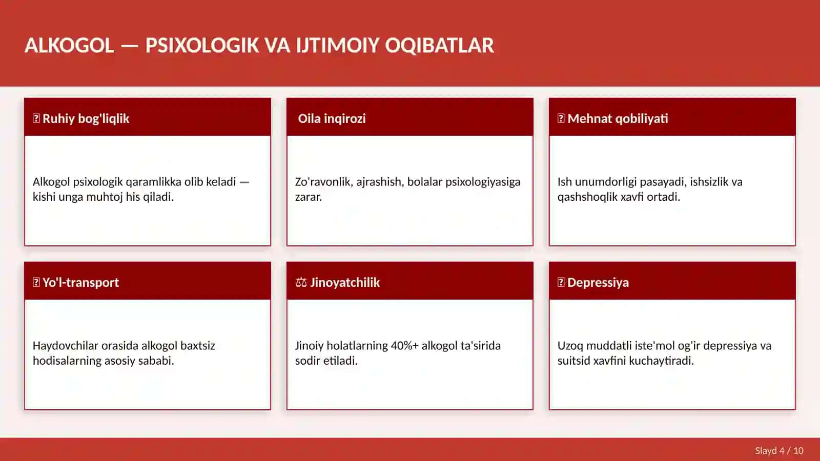 ALKOGOL, TAMAKI VA ZAHARLI MODDALAR 4