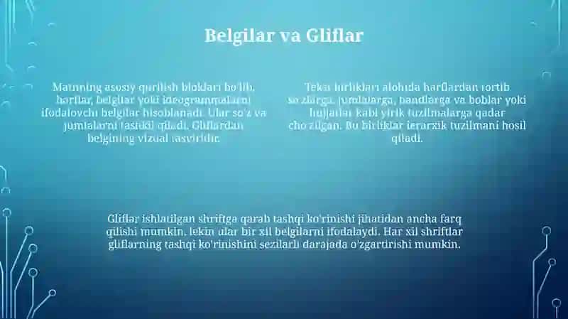 Belgilar va Gliflar 4