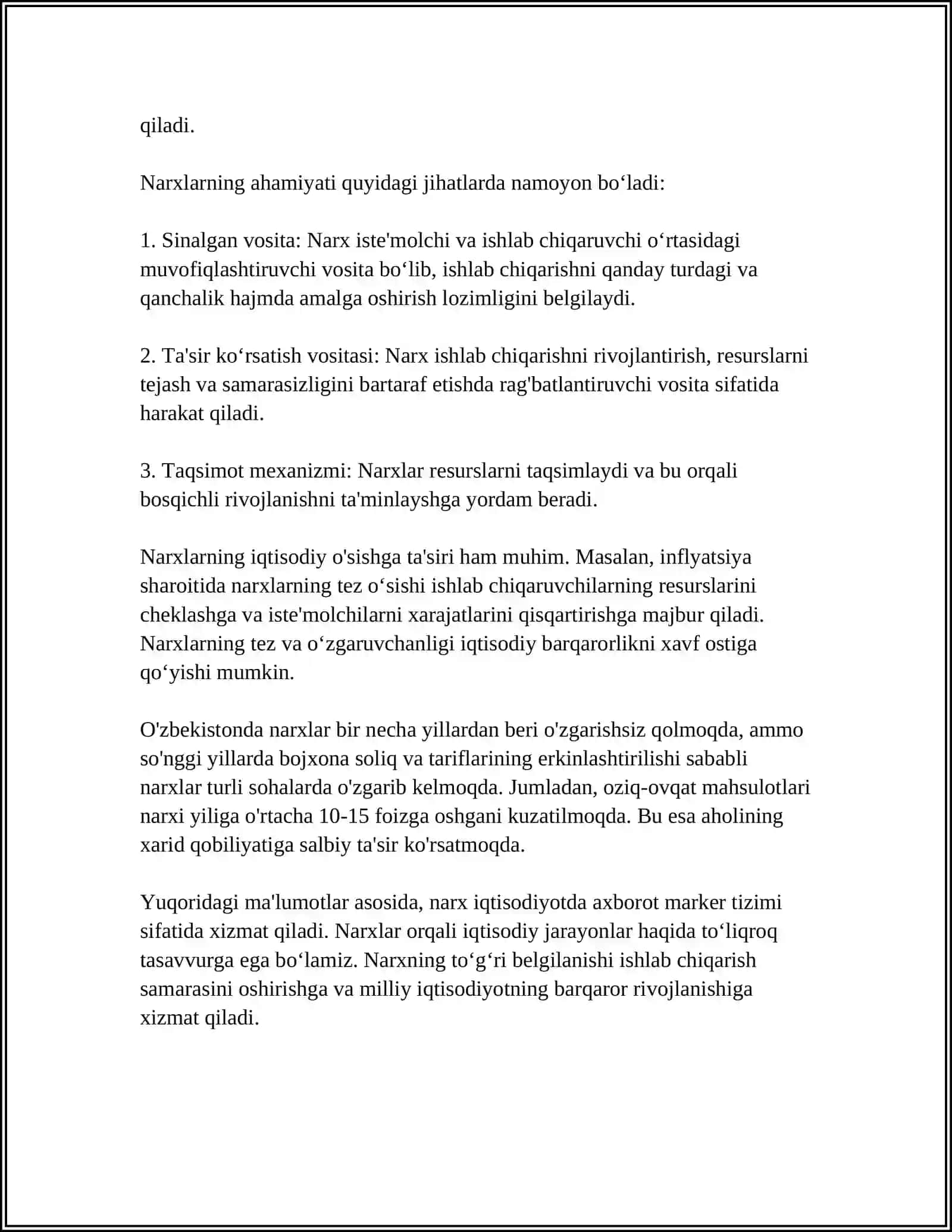 NARXNING MAZMUNI VA OBYEKTIV ASOSLARI 4