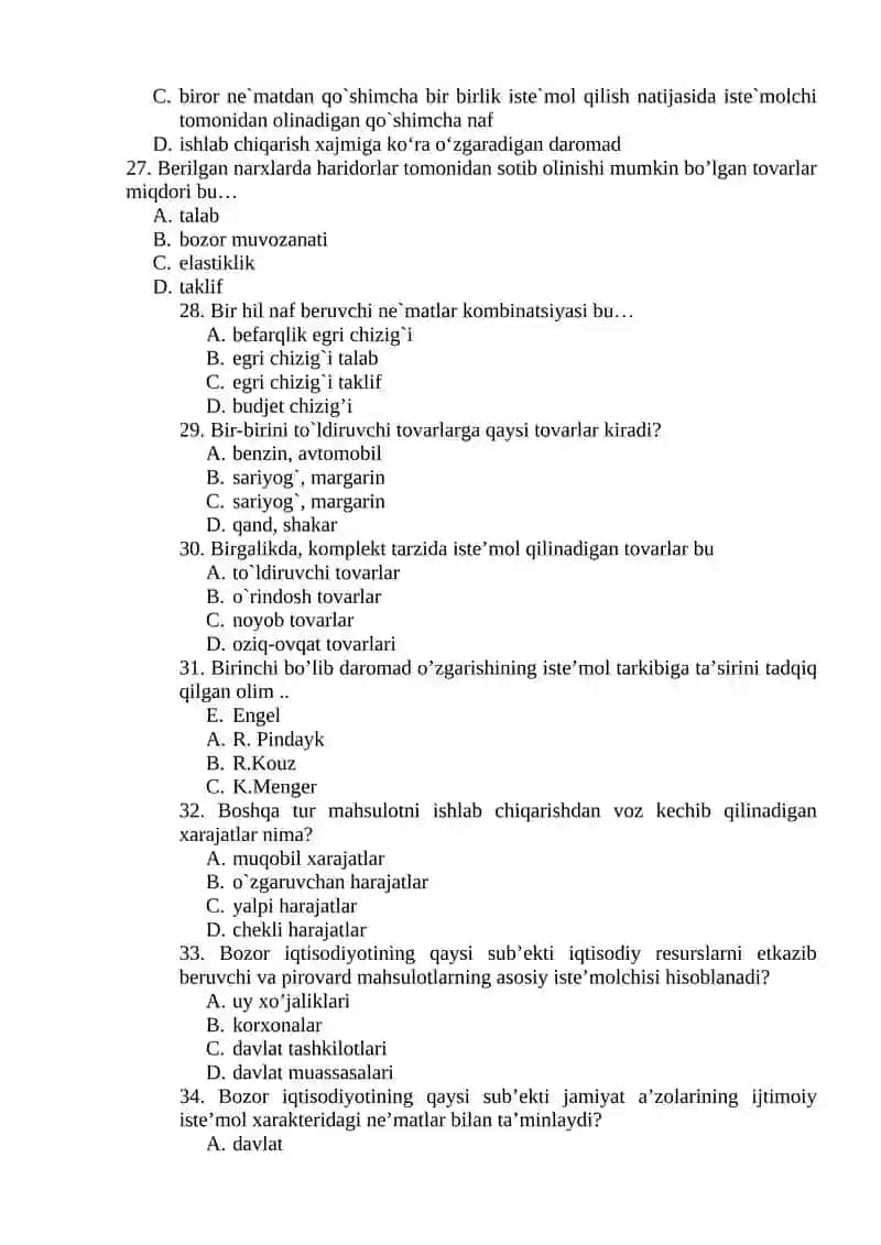 Mikroiqtisodiyot oraliq testlari 4