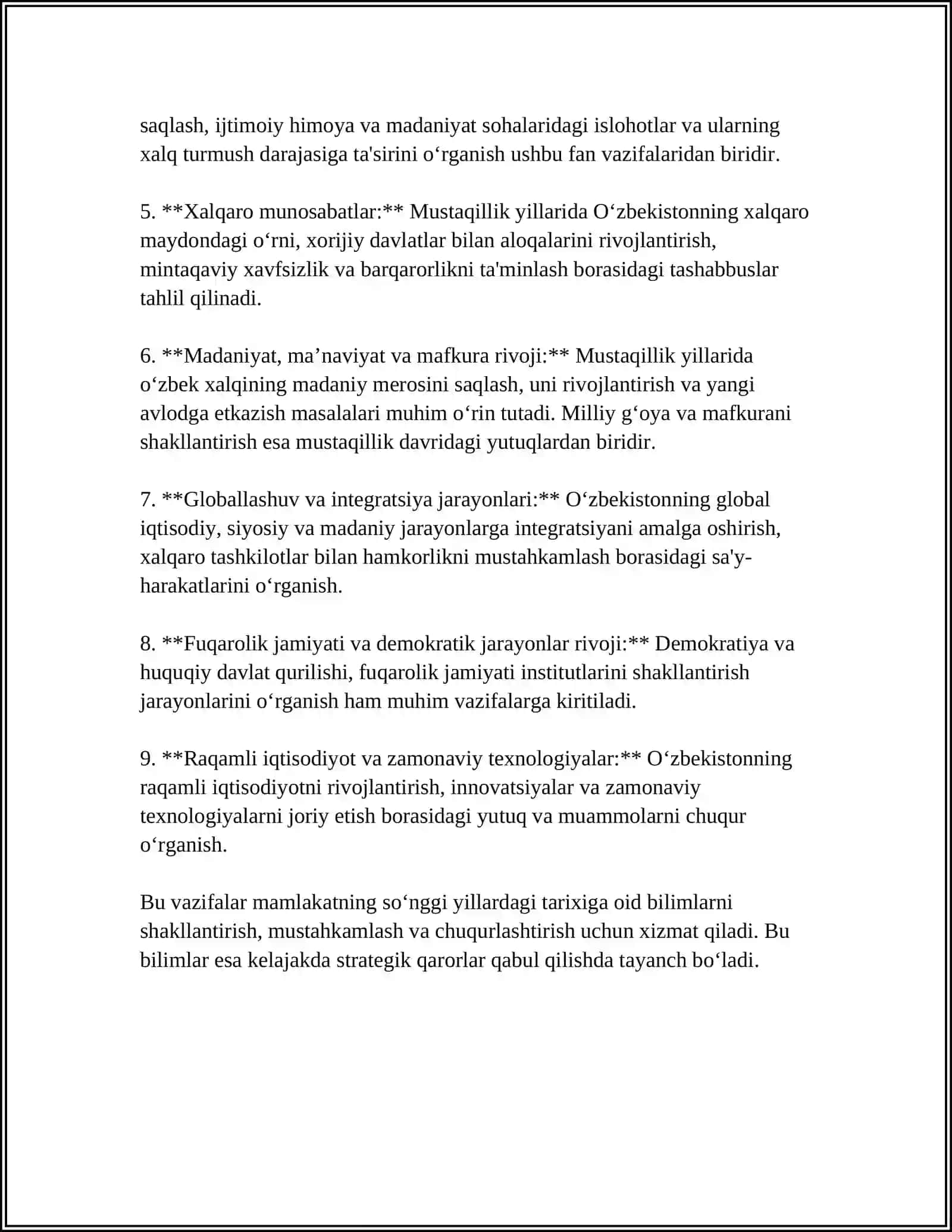 ÒZBEKISTONNING ENG YANGI TARIXI FANINING ÒQUV PREDMETI VAZIFALARI 4
