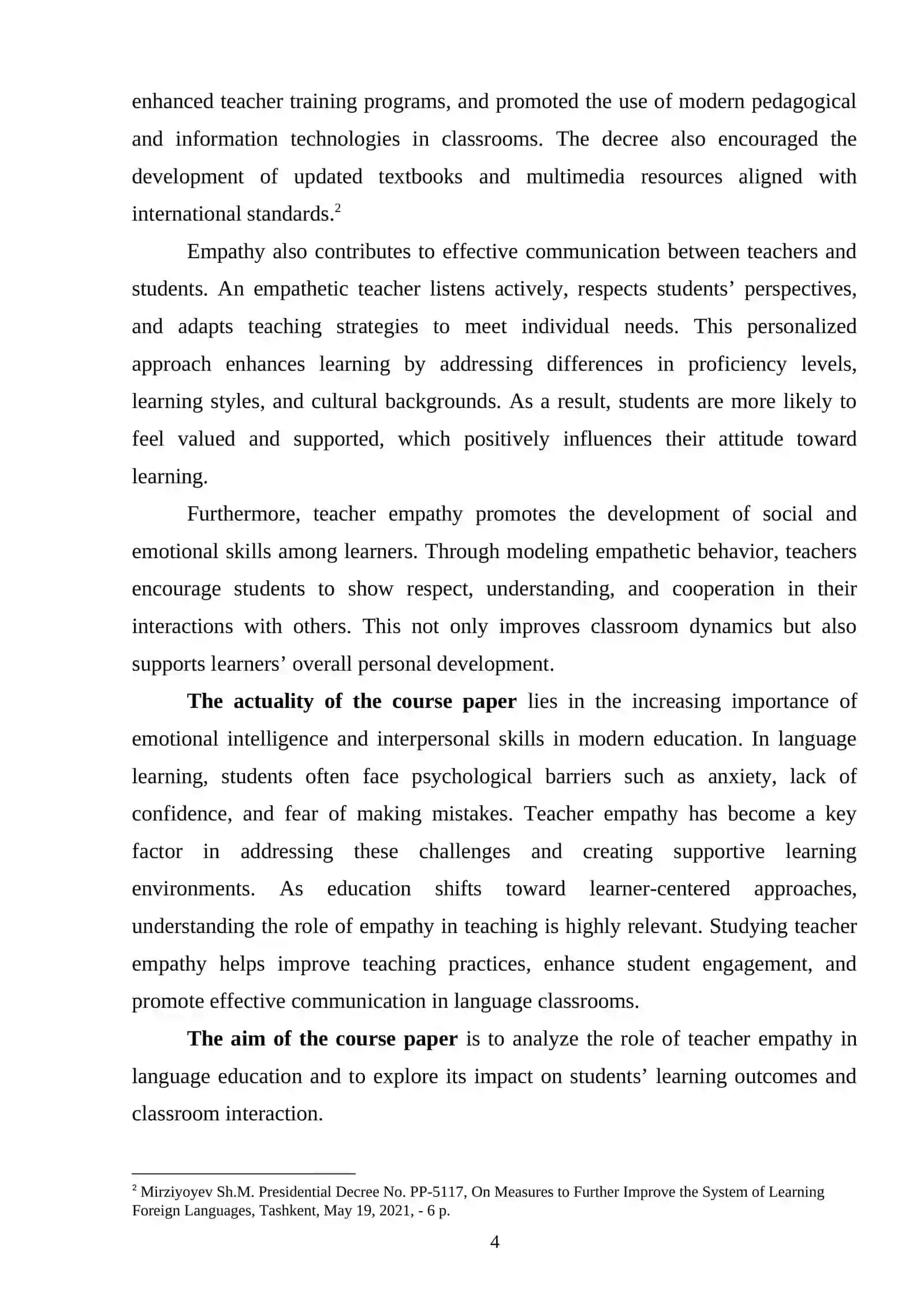 COURSE PAPER: The role of teacher empathy in language education 4