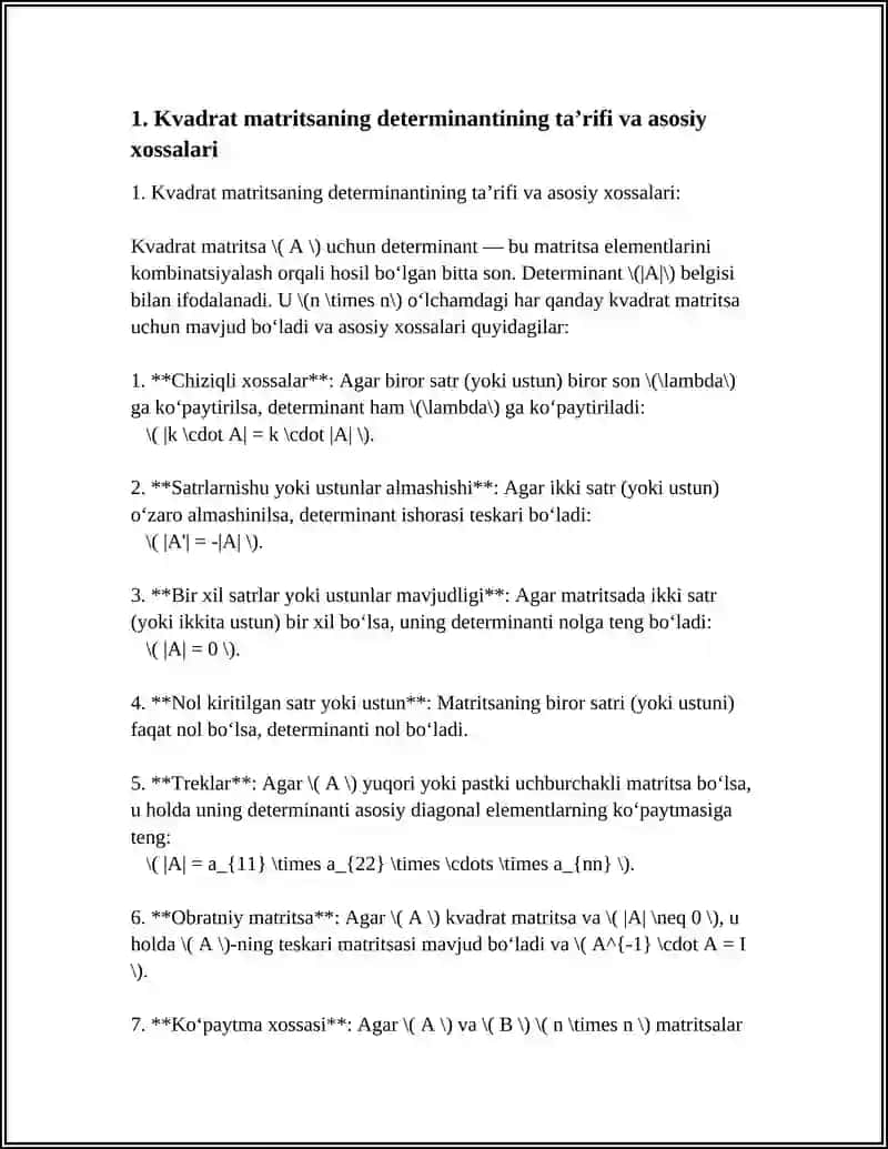 KVADRAT MATRITSANING DETRMENANTLATI 4