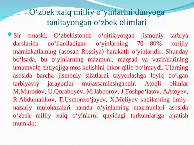 O‘zbek xalq o‘yinlarining mohiyati va tasnifiy hususiyatlari 4