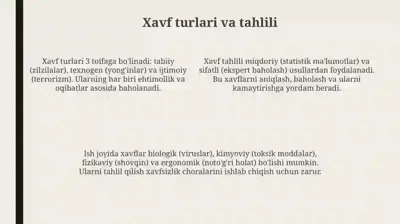 Hayot faoliyat xavfsizligi ta'minlash asoslari 4