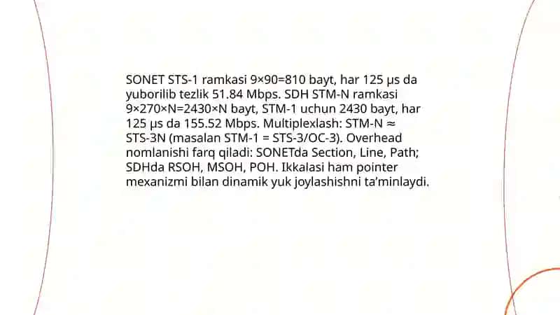 SONET va SDH texnologiyalarini taqqoslash 4