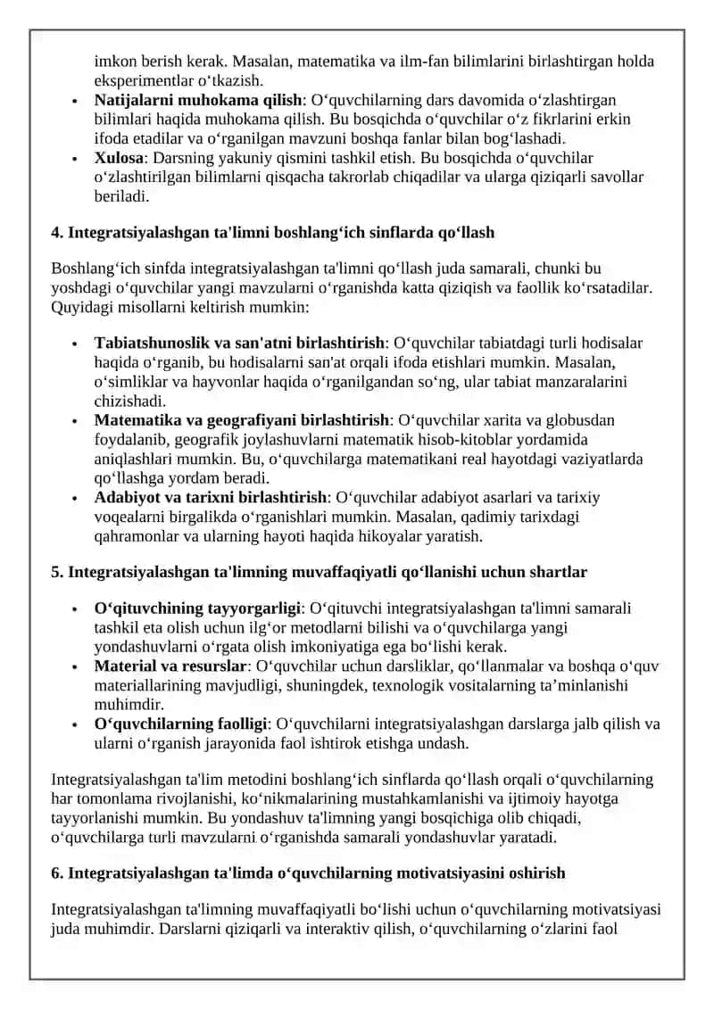 Boshlang’ich sinf darslarini integratsiyalash 4