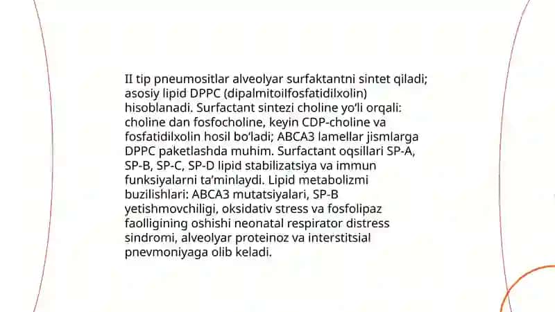 Oʻpkaning metabolik funksiyalari va ularning buzilishi 4