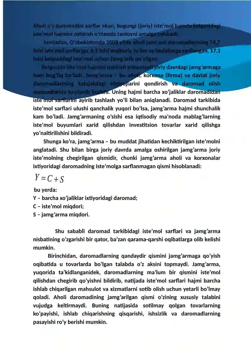 ISTE’MOL, JAMG’ARMA VA INVESTITSIYALAR 4