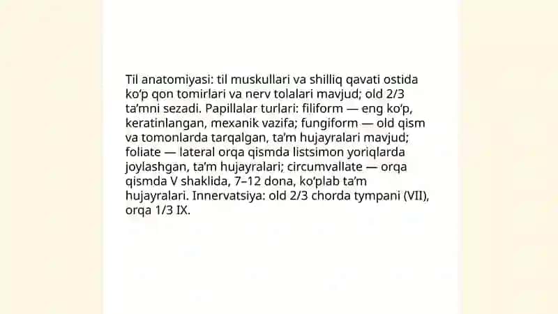 Ta'm bilish a'zolarining vazifaviy anatomiyasi 4