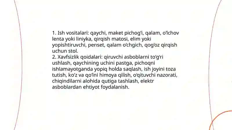 Qoĝoz va karton bilan ishlash darslarining mazmuni 4