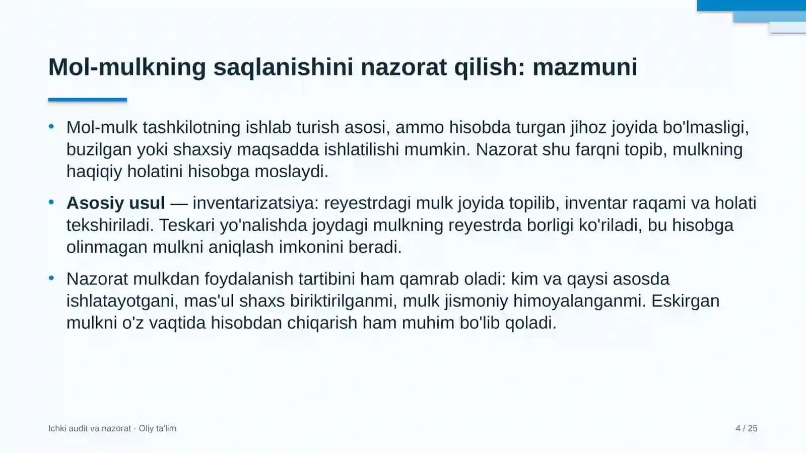 xalqaro tashkilotlarda mol mulkning saqlanishini nazorat qilish 6358 4
