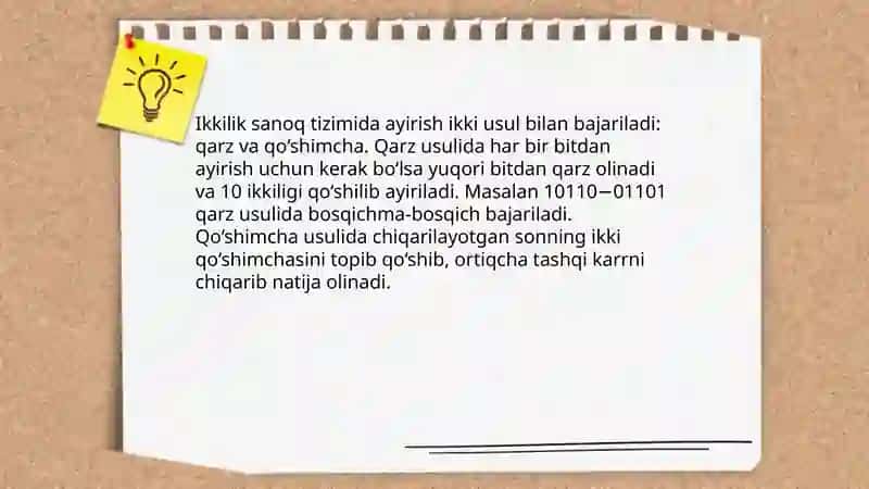 Ikkilik sanoq tizimida arifmetik amallar 4