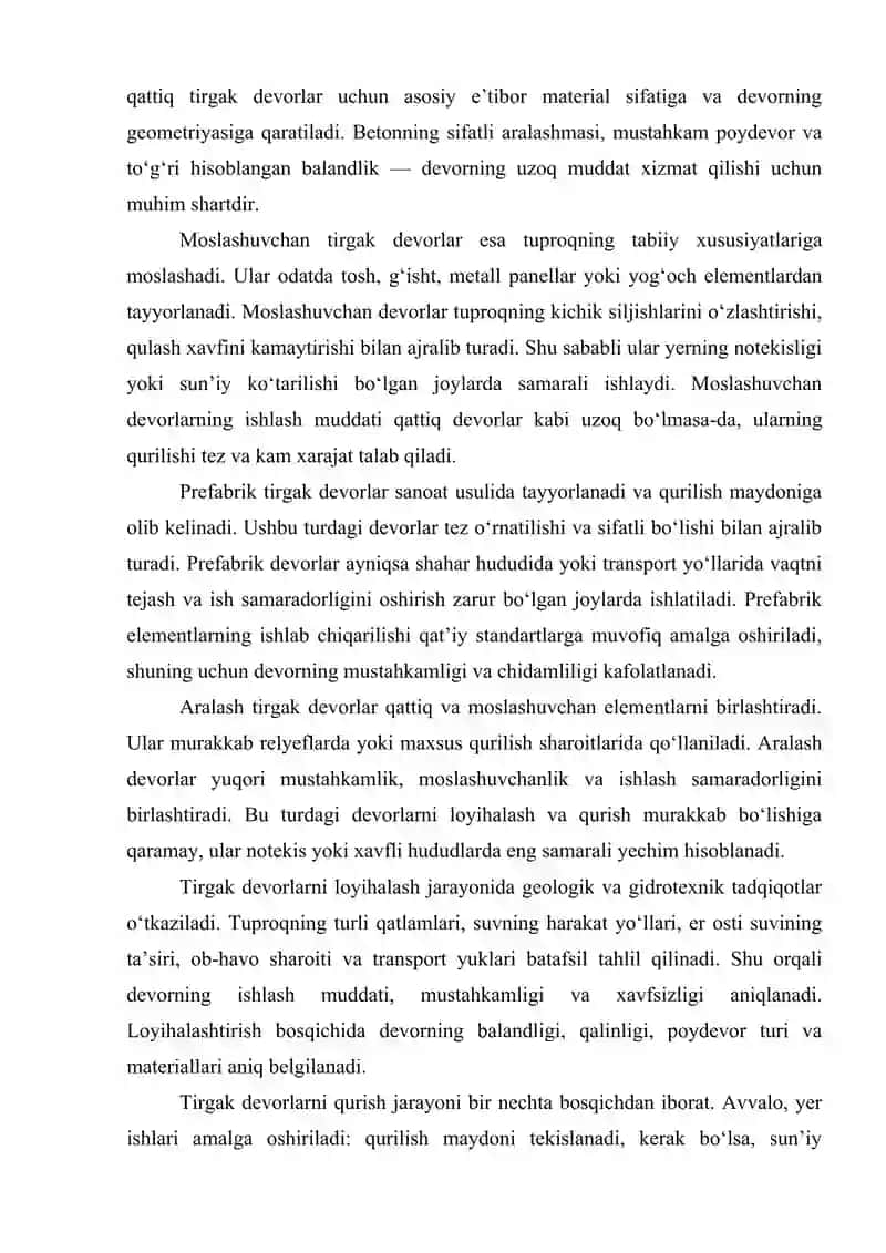 Tirgak devorlar. Yarim ko‘priklar, estakadalar. 4