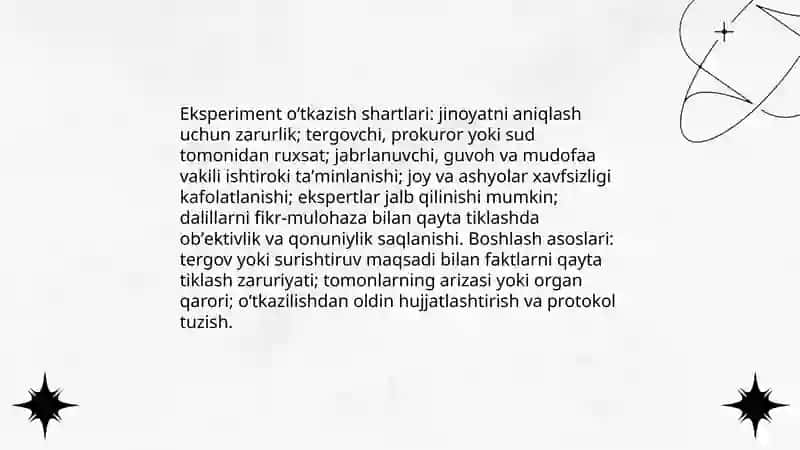 Jinoyat protsessual kodeksi.19-bob Eksperiment 4