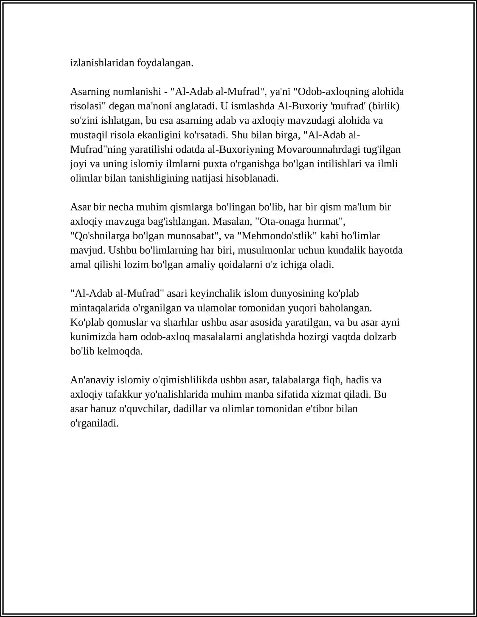 Al-Adab al-Mufrad Haqida Referat 4
