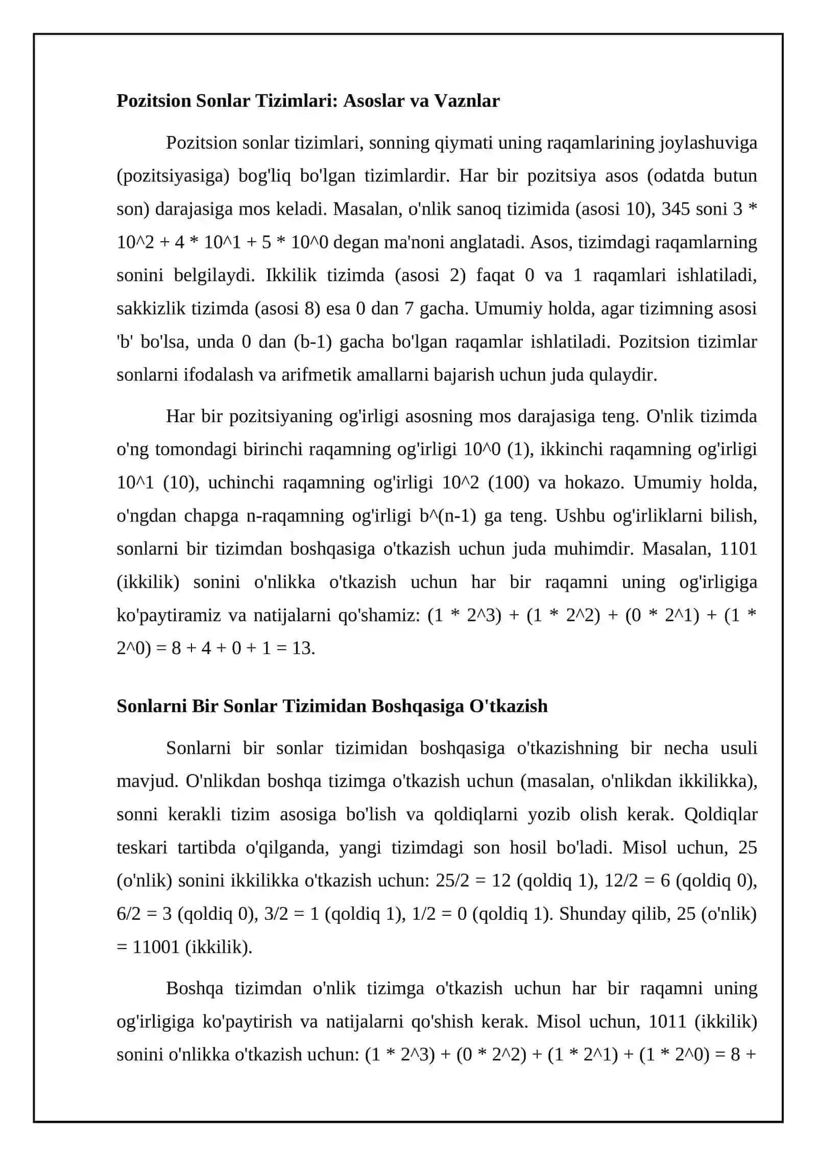 Sanoq tizimlarida sonlar bilan ishlash 4