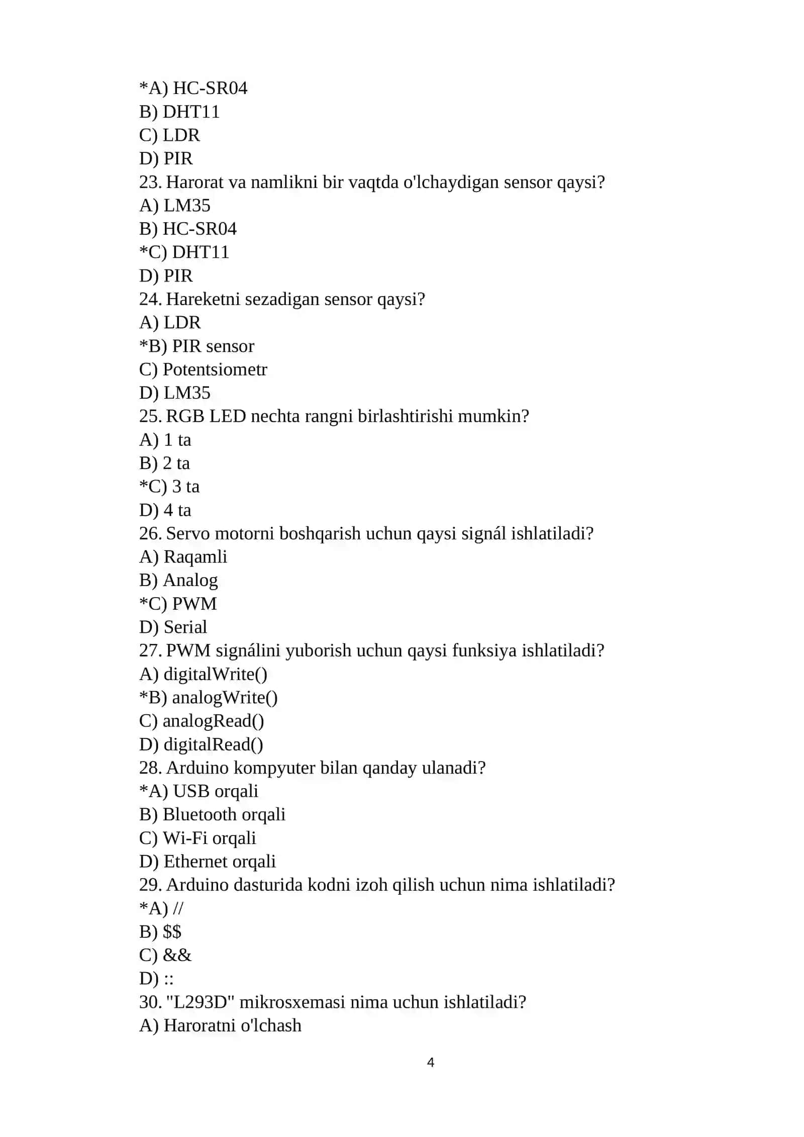Robototexnika fanidan testlar 4