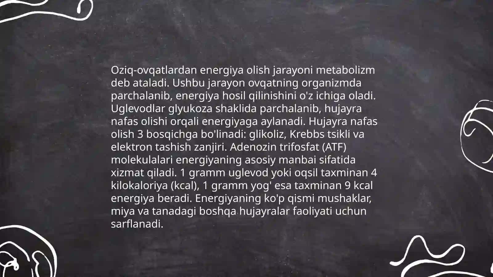 Metabolizm va energiya o'rtasida o'zaro bog'liqlik 4