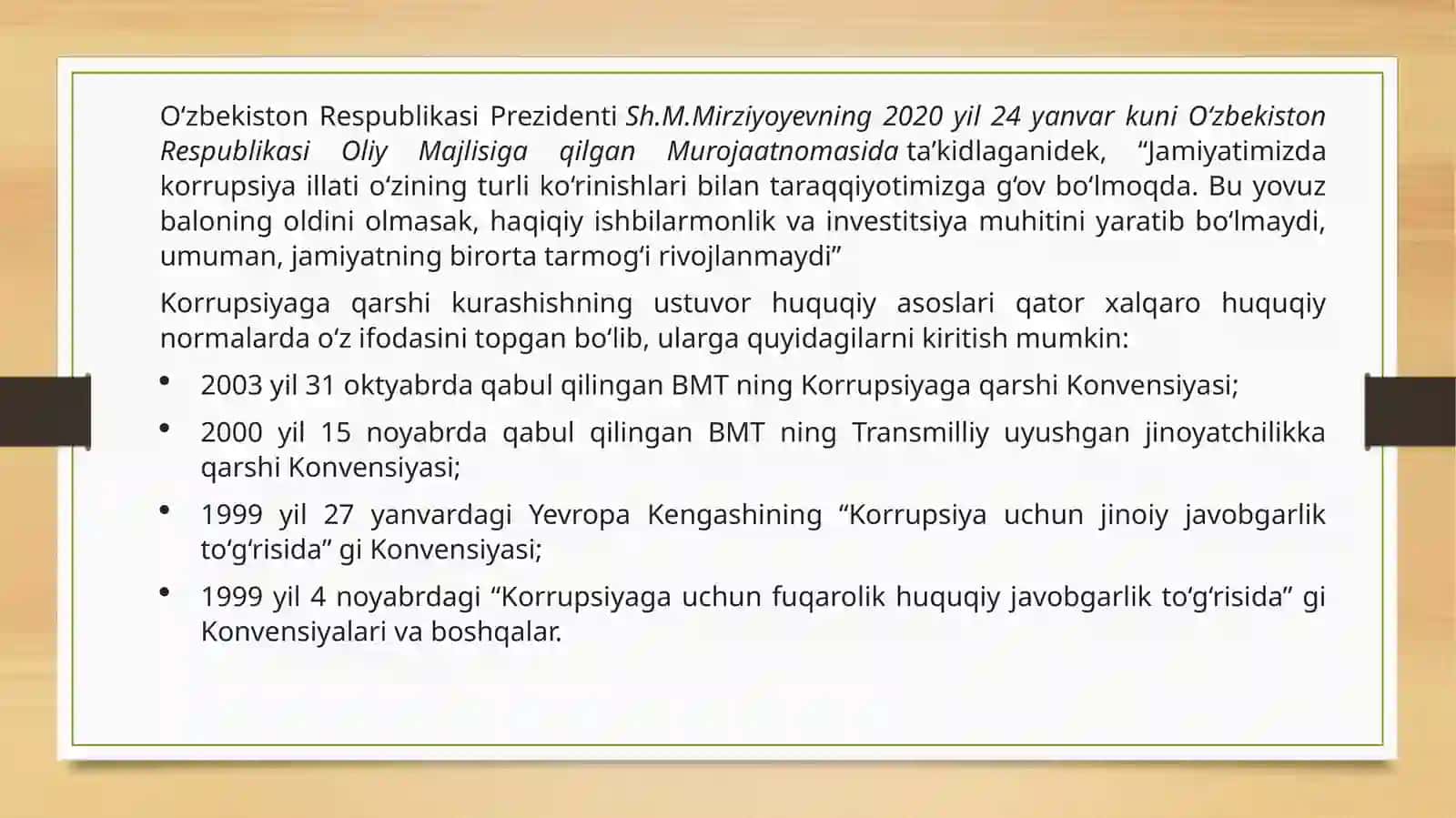 O`zbekiston Respublikasining Korrupsiyaga qarshi kurash siyosati 4