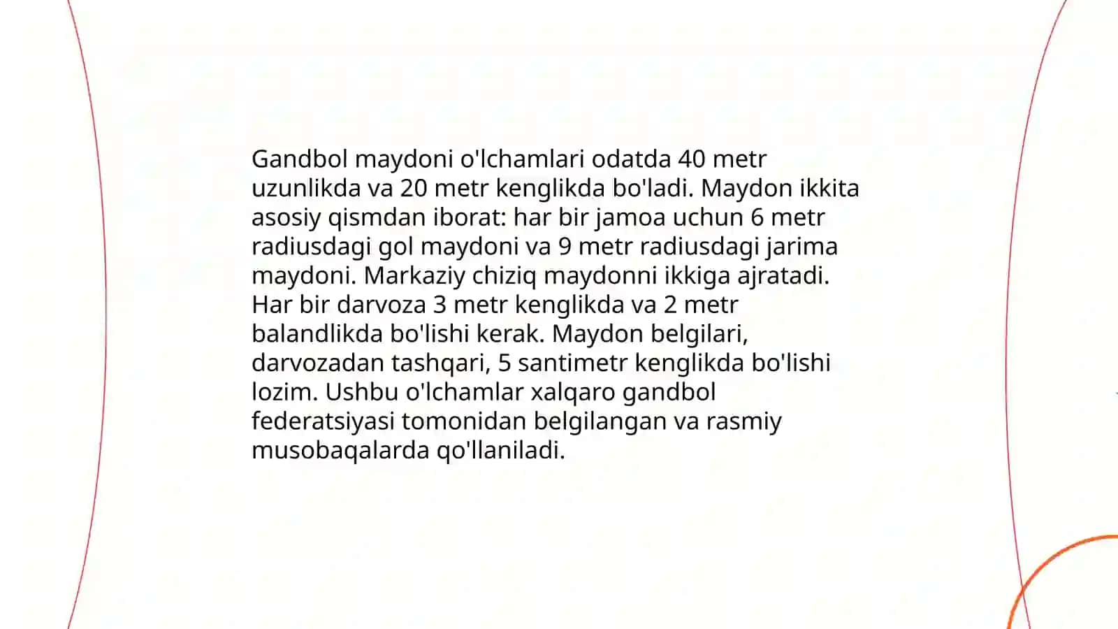 Gandbolning jihozlari va maydon o'lchamlari 4