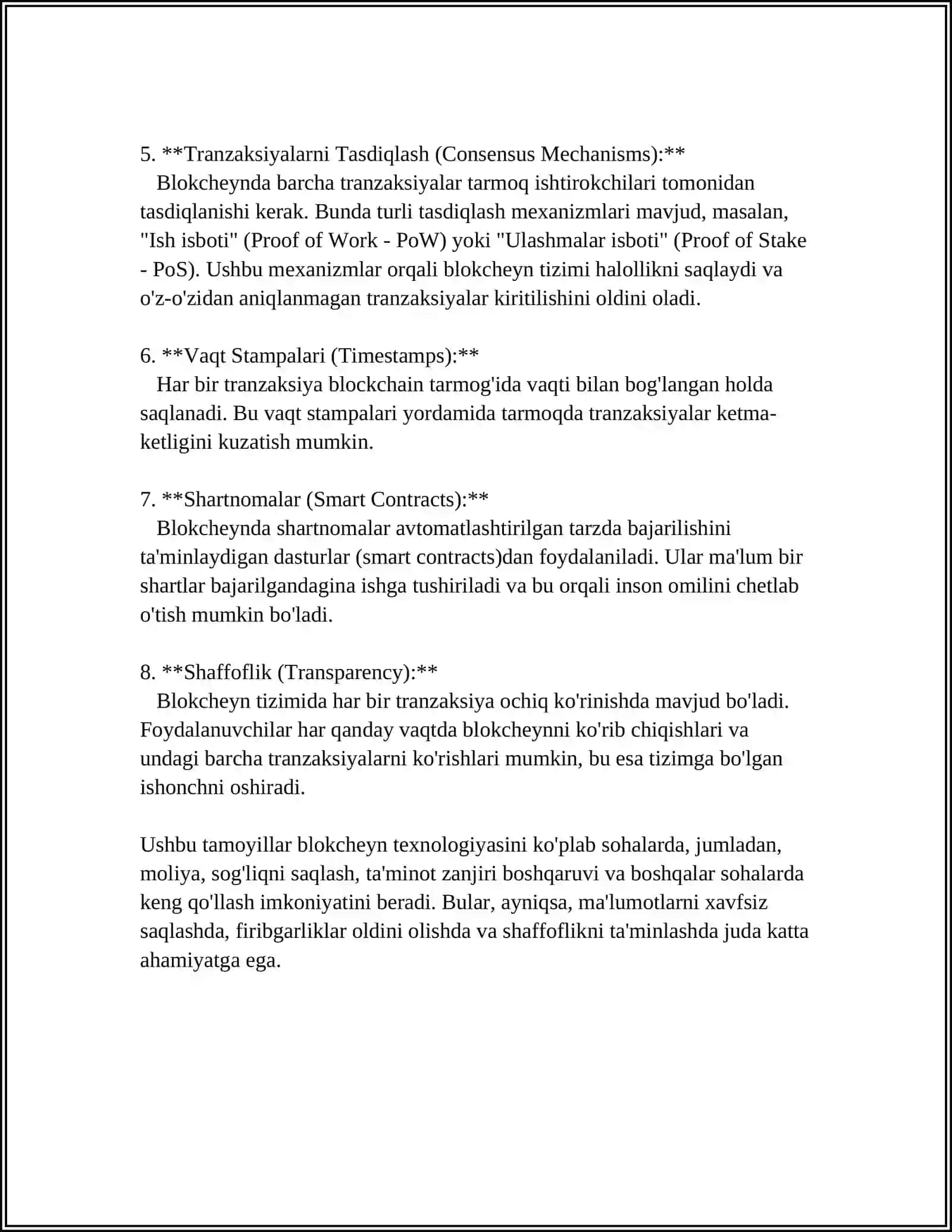 BLOKCHEYN TEXNOLOGIYASI VA UNDAN FOYDALANISH YO'LLARI 4