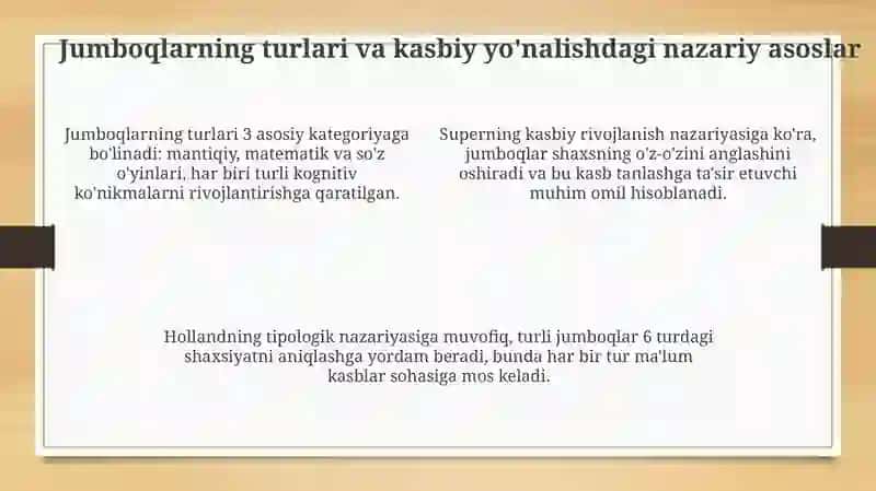 Kasb-hunarga yo'naltirishda boshqotirmalardan foydalanish 4