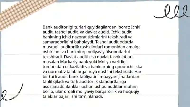 Bank auditining tashkil qilinishi va turlari 4