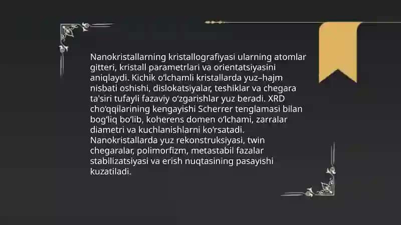 Nanoo’lchamli klasterlar va kristallar. Nanotexnologiyalar. 4
