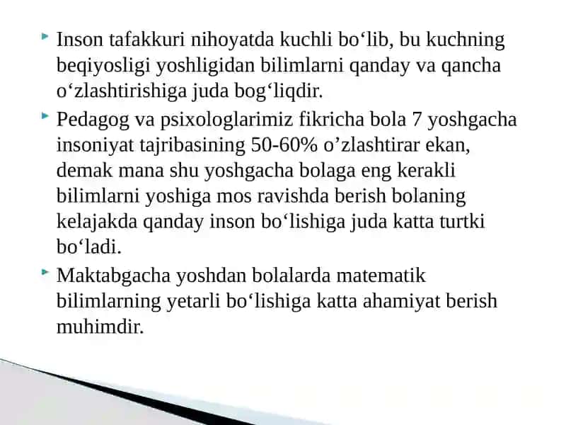 Matematik tasavvurlarni shakllantirish metodikasi 4