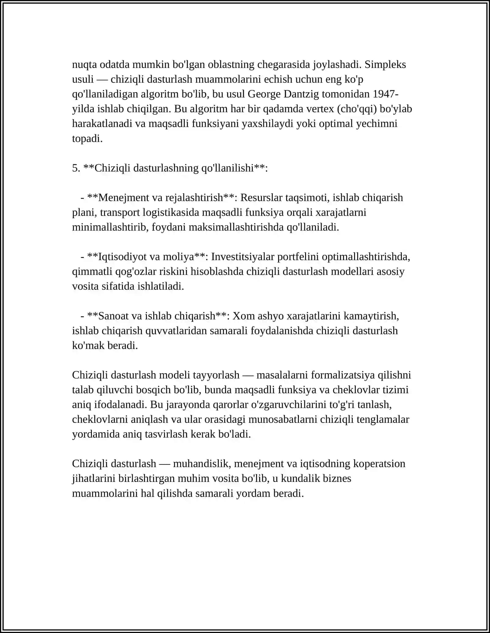 MUSTAQIL ISH Mavzu: CHIZIQLI DASTURLASH 4