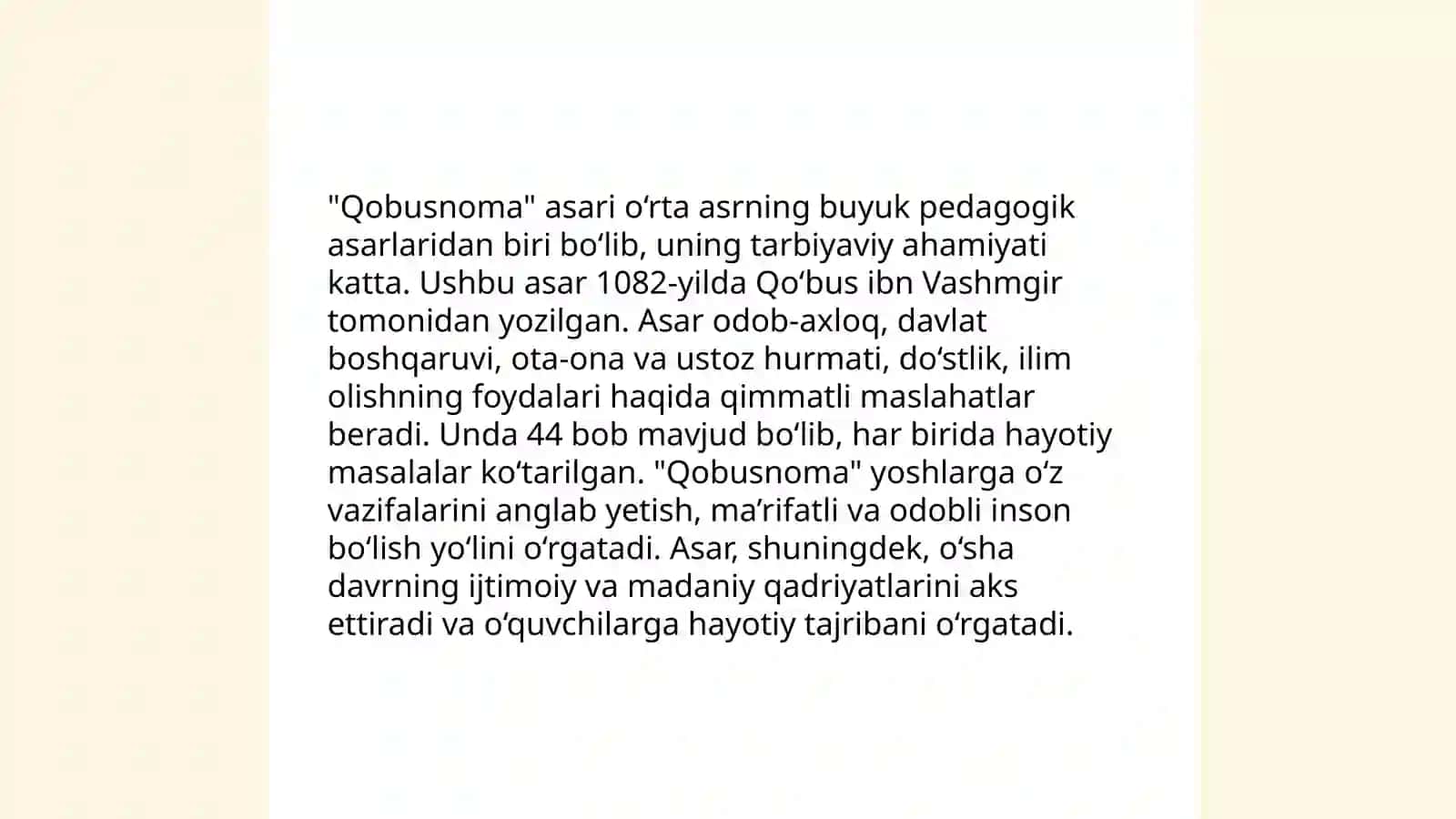 Kaykovusning "Qobusnoma" asari tahlili 4