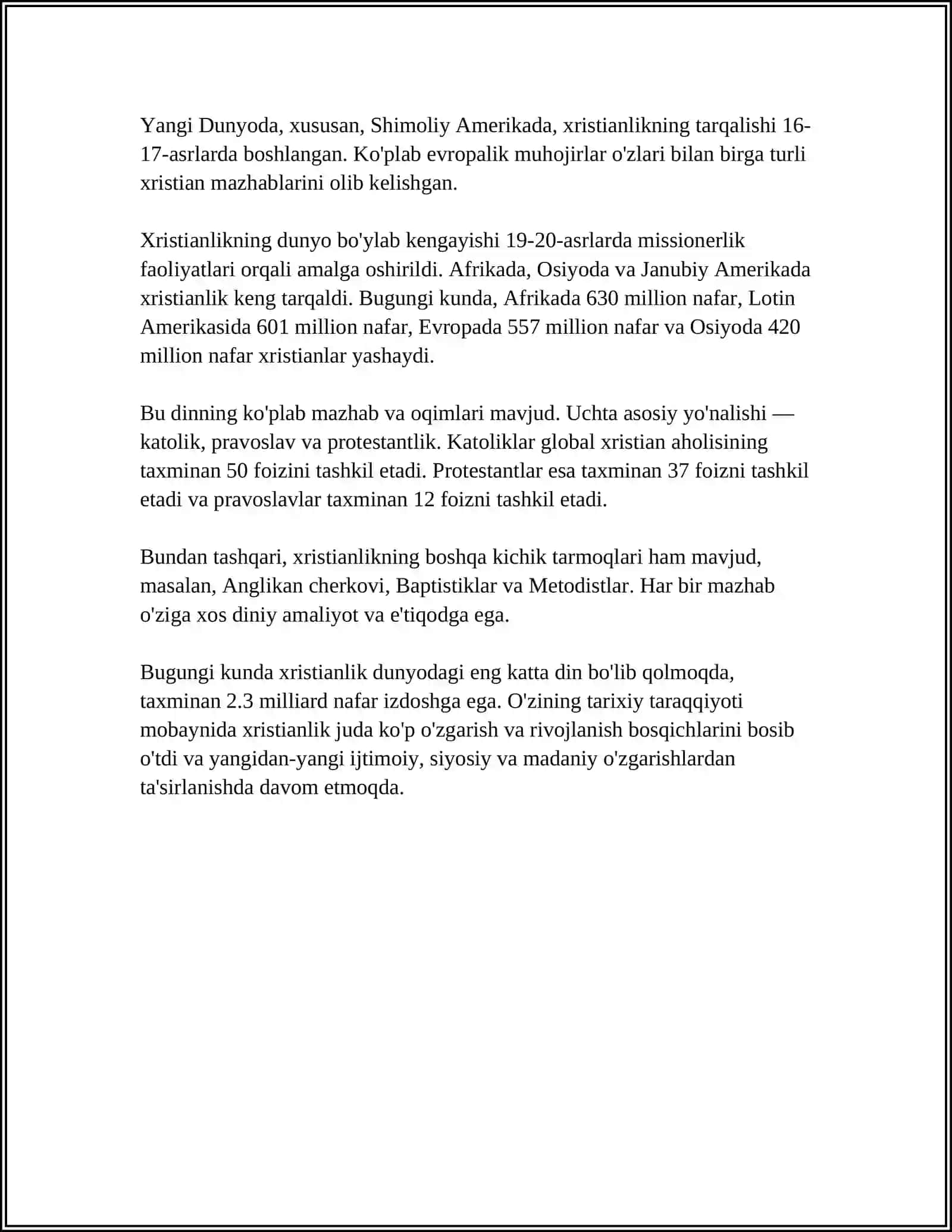 XRISTIANLIKNING BOʻLINIB KETISHI MUSTAQIL ISH 4
