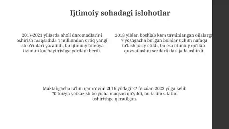 Oʻzbekistonda Shavkat Mirziyoyev boshchiligidagi islohotlar 4