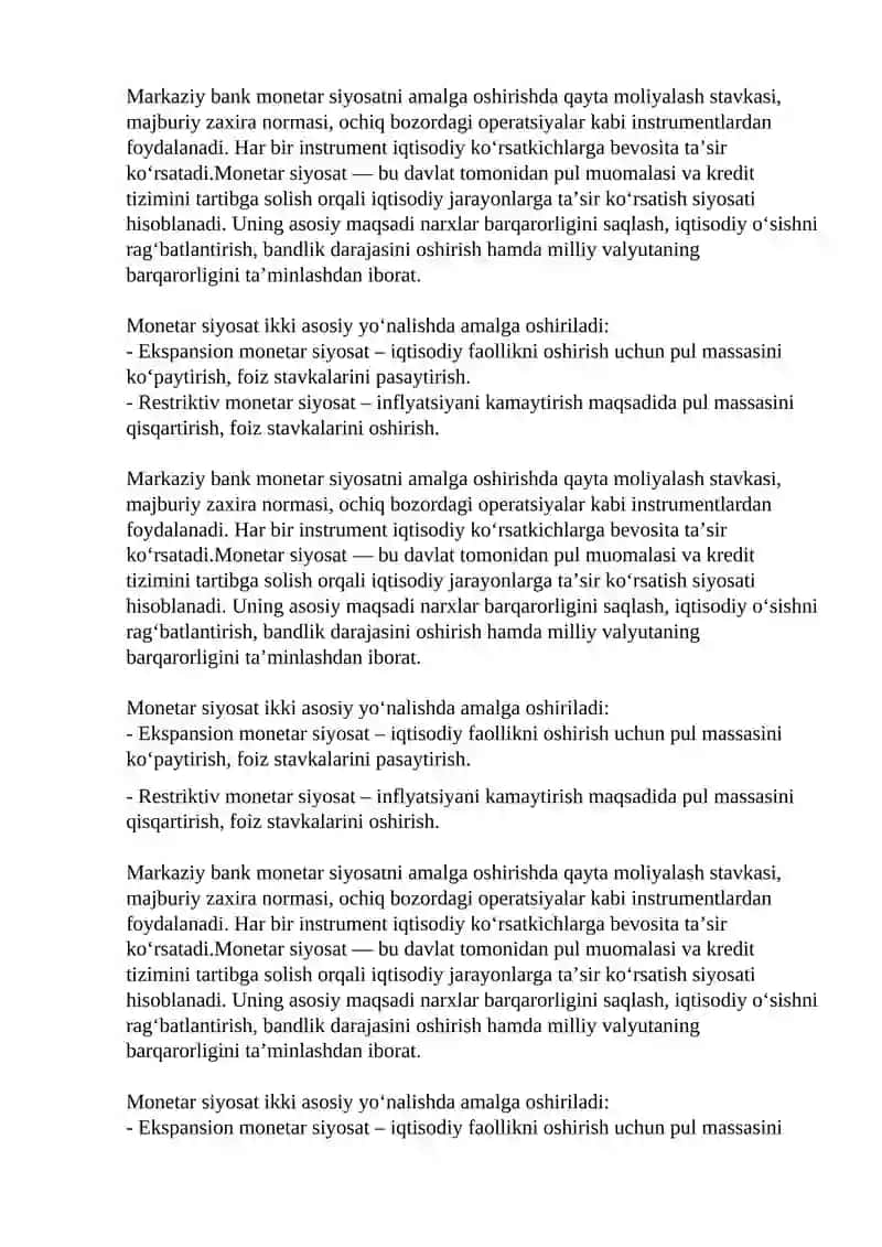 Monetar Siyosat Referati 4