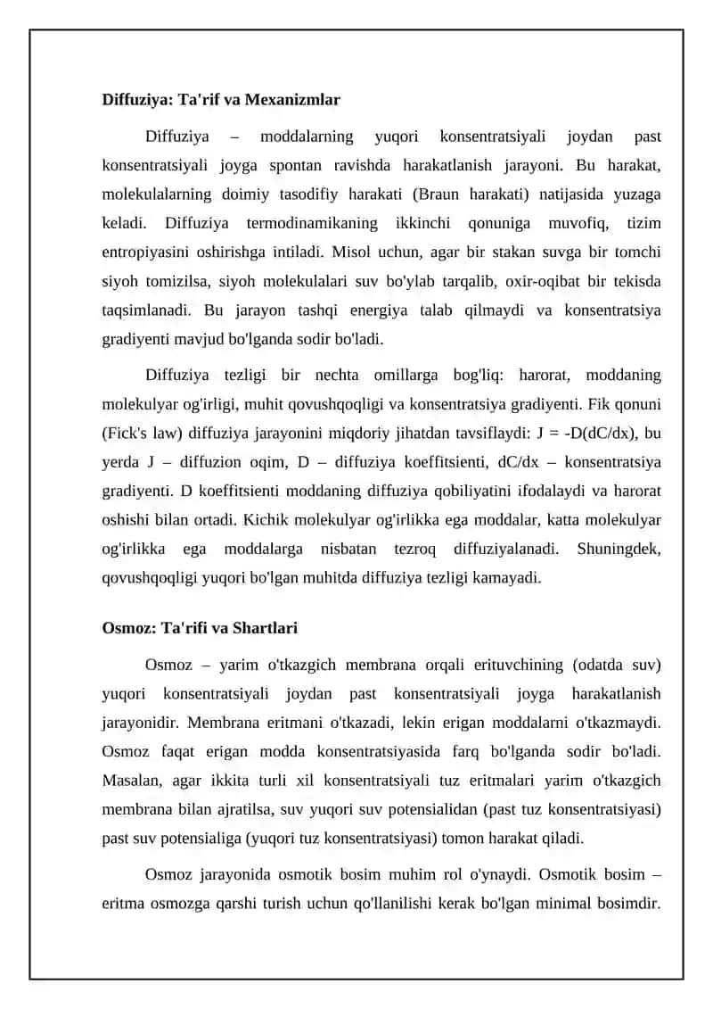 Diffuziya va Osmozning asoslari 4