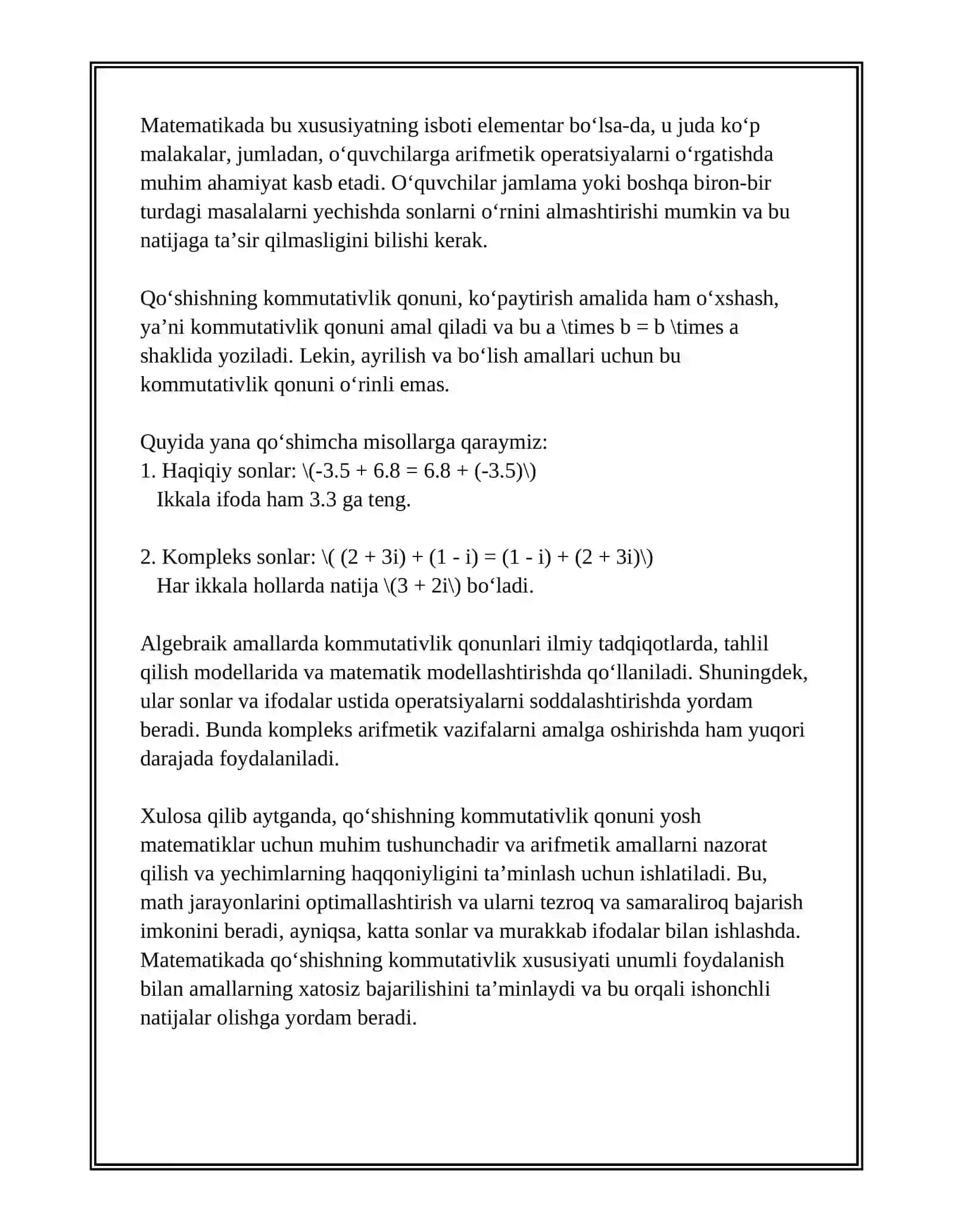 QOʻSHISH VA KOʻPAYTIRISH QONUNLARI 4