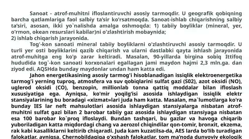 Metallurgiya(Alyuminiyzavodimisolida)zavodlariningatrof-muhitgazararinio’rganishvaungaqarshichora-tadbirlartashkilqilish 4