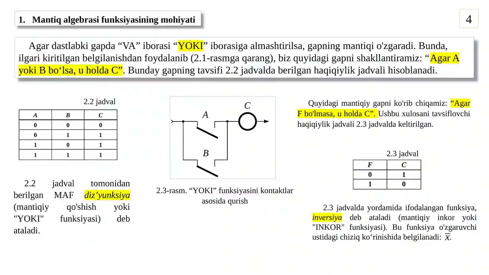 Mantiq algebrasi funksiyalari 4